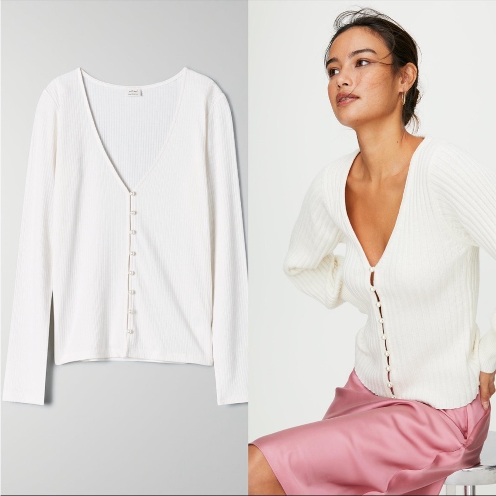 Wilfred pearl button front cardigan long sleeve top
